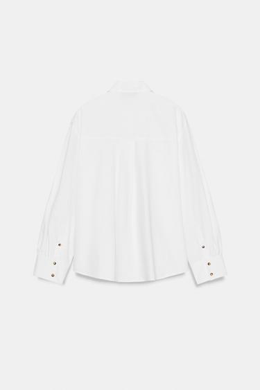 CHEMISE EN POPELINE À BOUTONS EN CONTRASTE - Blanc de Zara - Image 6
