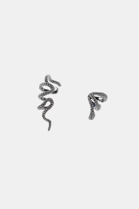 LOT DE 2 BOUCLES D'OREILLES EARCUFF À BRILLANTS - Gris de Zara - Image 2