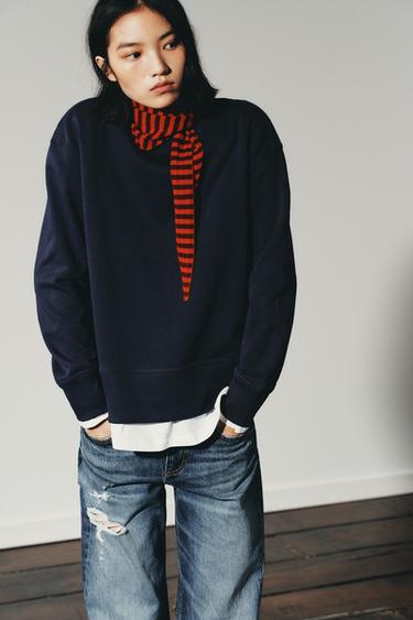 CONTRAST PLUSH SWEATSHIRT - Navy blue by Zara - Image 2