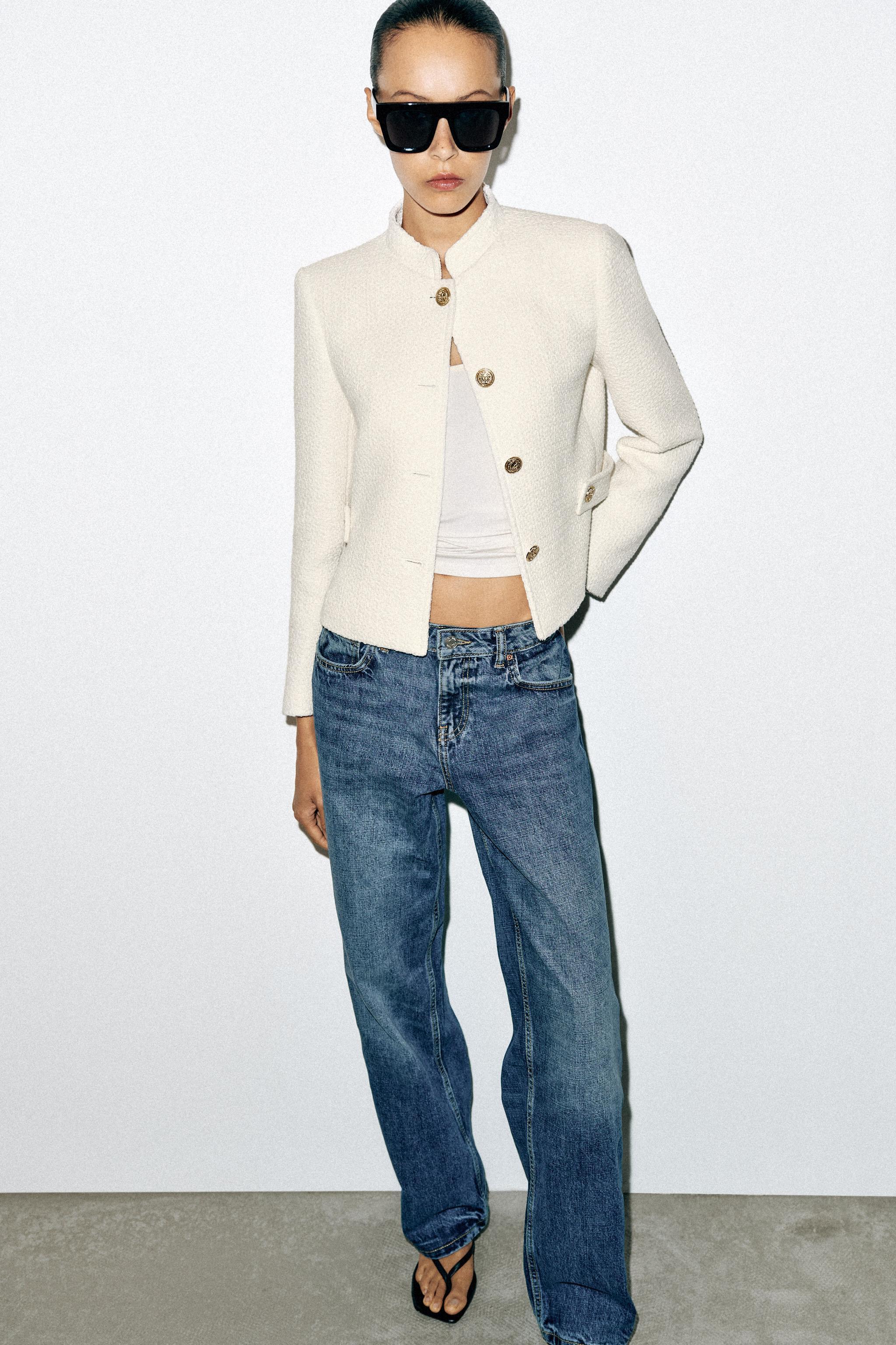 STRUCTURED CROPPED BLAZER — Ecru