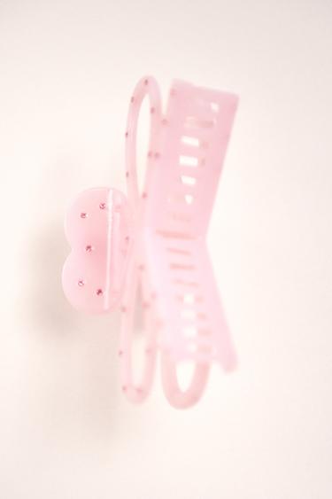 Zara RHINESTONE BOW AND HEART HAIR CLIP - Pink