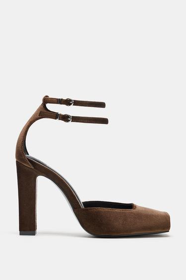 VELVET-EFFECT STRAPPY SANDALS - Brown by Zara