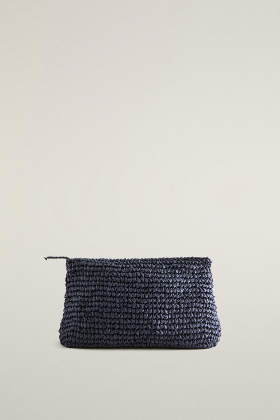 Zara LARGE PAPER MAKEUP BAG - Navy Blue - Image 0