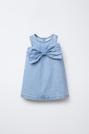 Zara DENIM BOW DRESS - Mid-blue