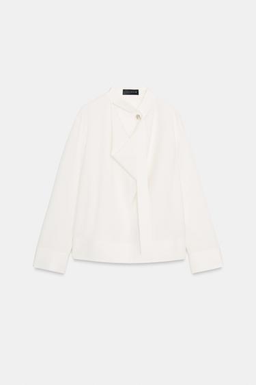CHEMISE BANDE COL - Écru de Zara - Image 4