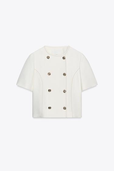 BLAZER CORTA COSTURAS BOTONES METÁLICOS - Crudo de Zara