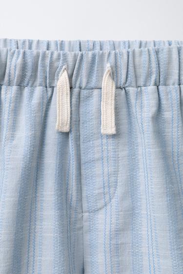 SHORT À RAYURES AVEC COTON ET LIN - Bleu de Zara - Image 2