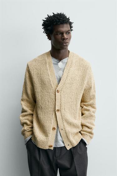 TEXTURED TWISTED YARN CARDIGAN - Light yellow by Zara