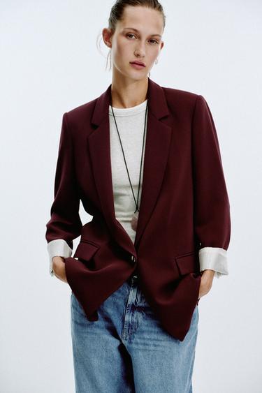 PRINTED CUFF BLAZER - Burgundy by Zara