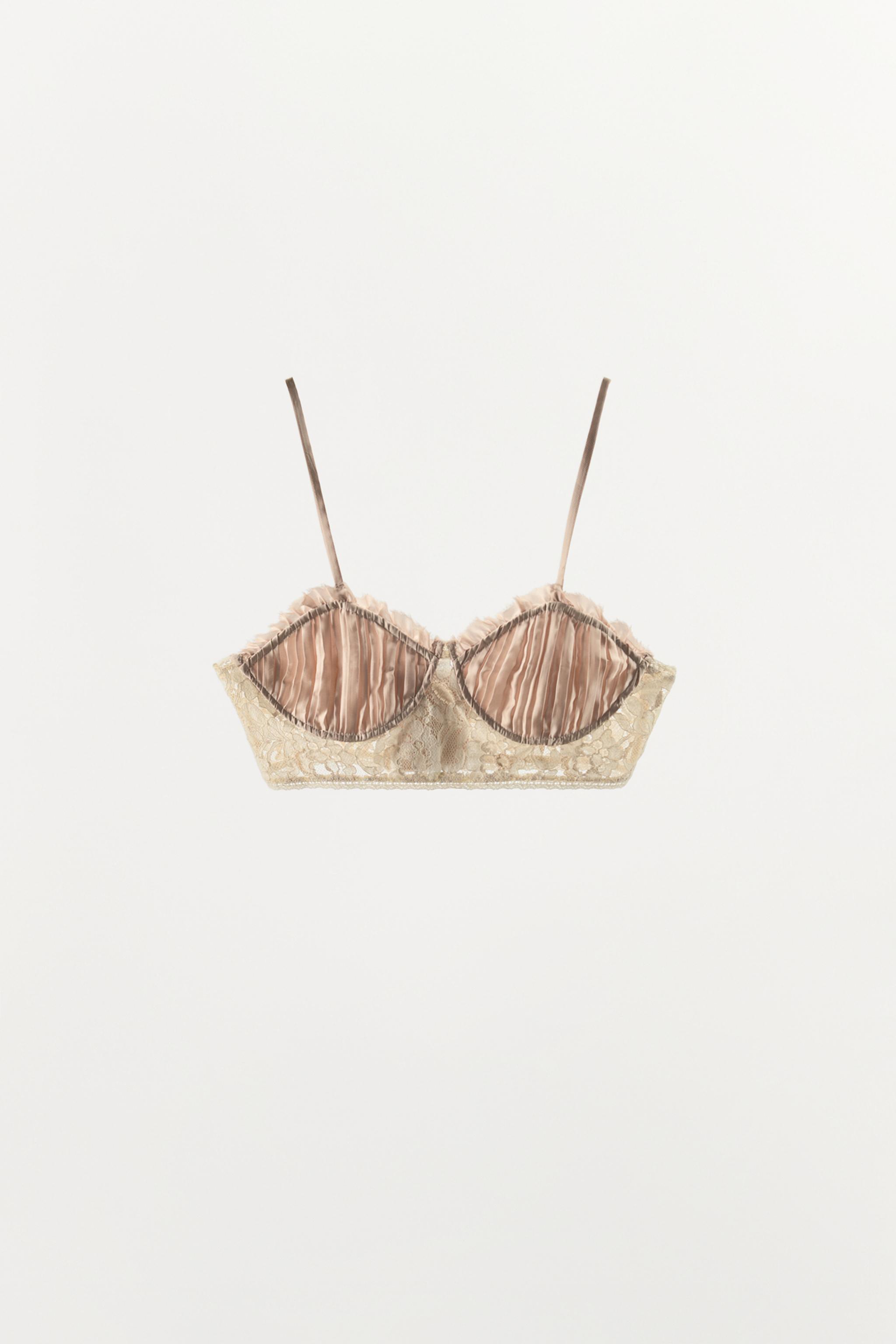 PLEATED LACE BRA — Pink