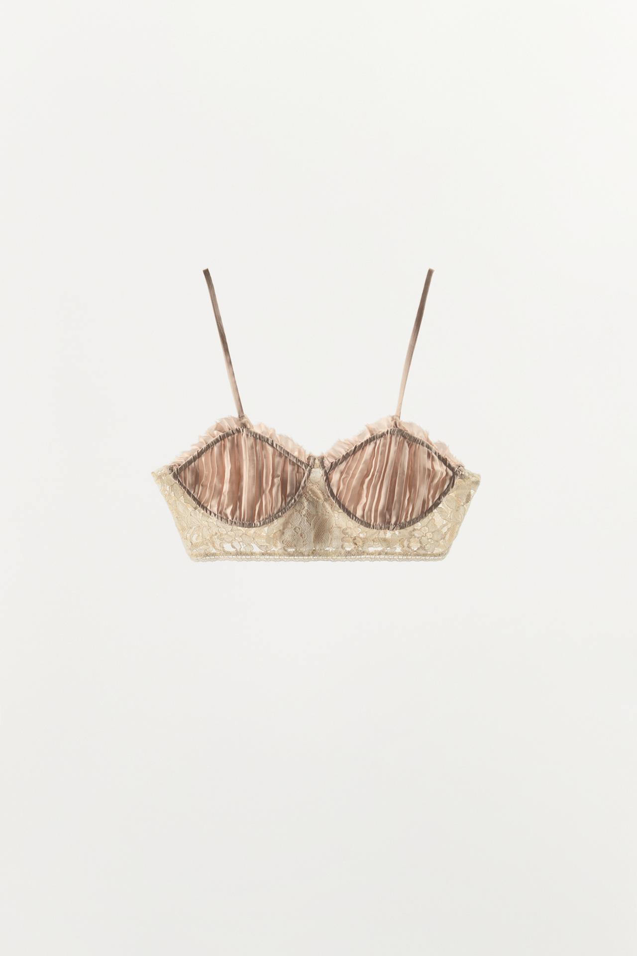 PLEATED LACE BRA — Pink