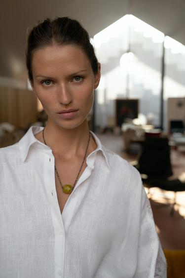 OVERSIZE LACE LINEN BLEND SHIRT - White by Zara