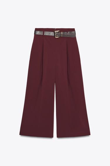 DARTED TROUSERS WITH BELT - Burgundy by Zara - Image 6
