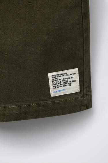 STRAIGHT TWILL BERMUDA SHORTS WITH LABEL - Dark khaki by Zara - Image 3