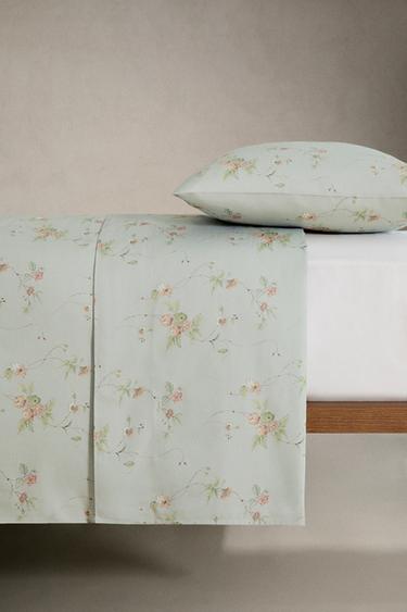 COUETTE SATIN MOTIF BRANCHES FLORALES (300 FILS) - Bleu / Vert de Zara - Image 2