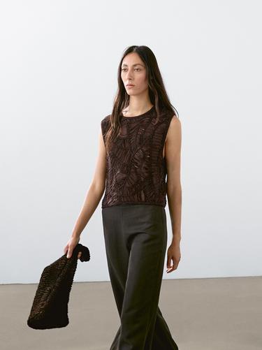 Zara Openwork crochet top - Brown