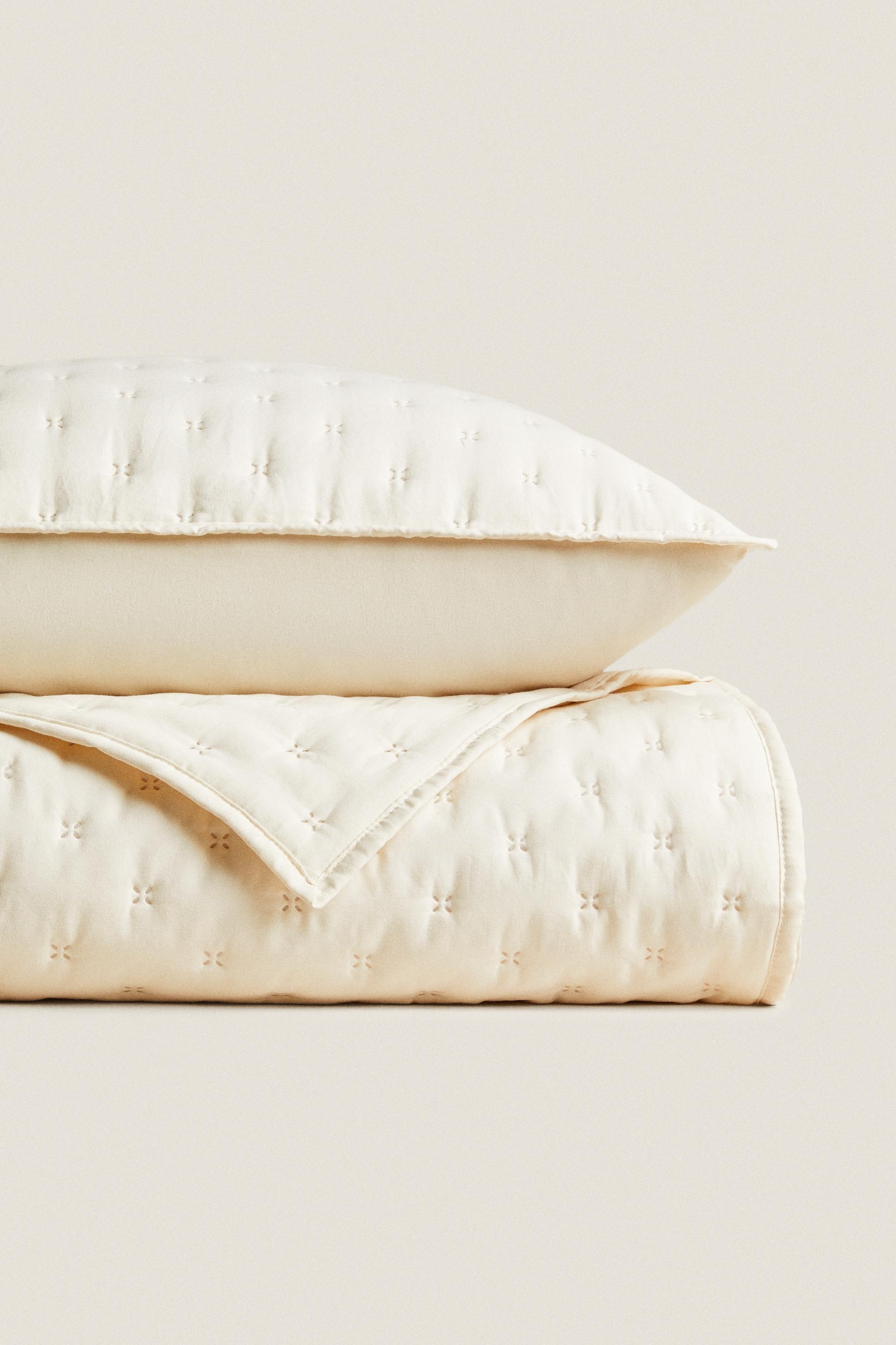 ★未使用【 ZARA HOME 】サテンキルトカバー サテン キルト ドット ベッドカバー - エクリュ/ブラック | ZARA