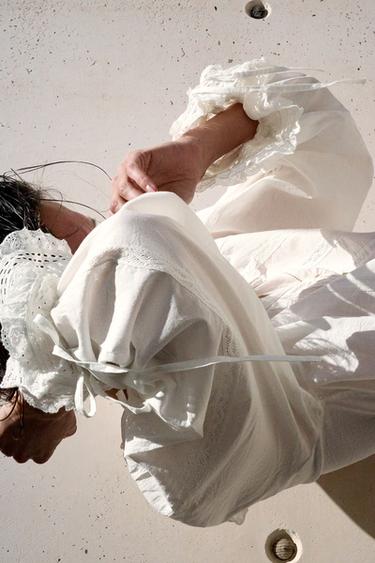 100% COTTON BLOUSE WITH LACE EMBROIDERY - Oyster-white by Zara - Image 5