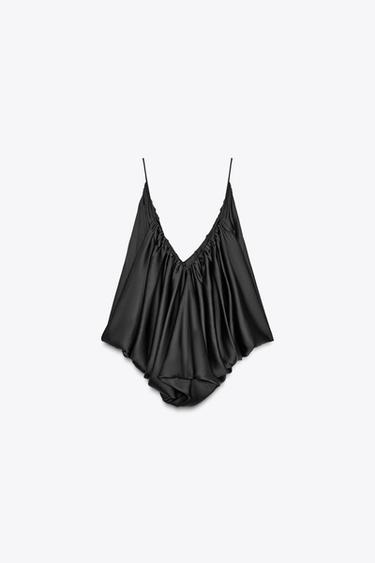 TOP DRAPÉ SATINÉ ZW COLLECTION - Noir de Zara - Image 1