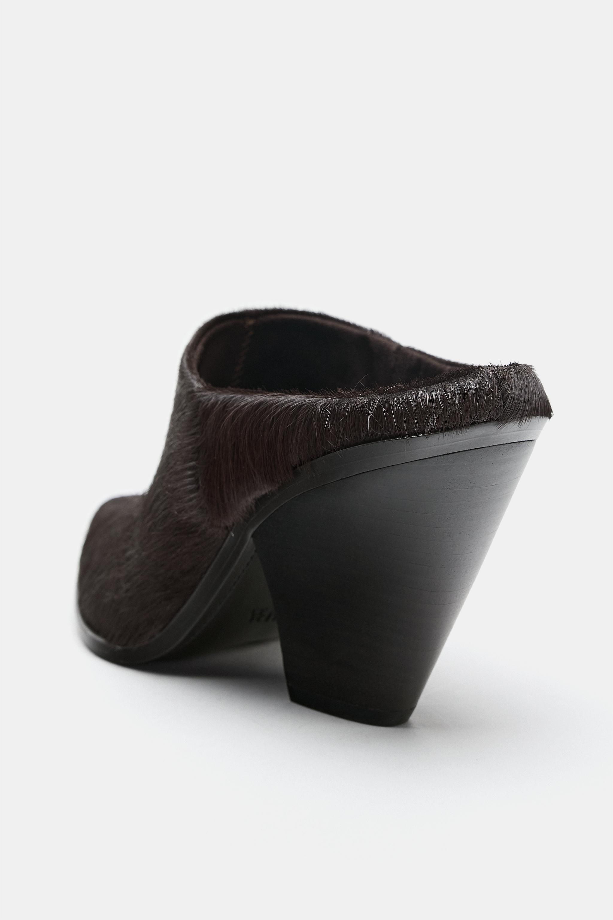 Женские сабо Zara FUR LEATHER MULE HEELS — фото 7