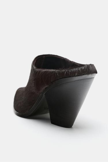 MULES À TALONS EN CUIR AVEC EFFET FOURRURE - Marron de Zara - Image 6