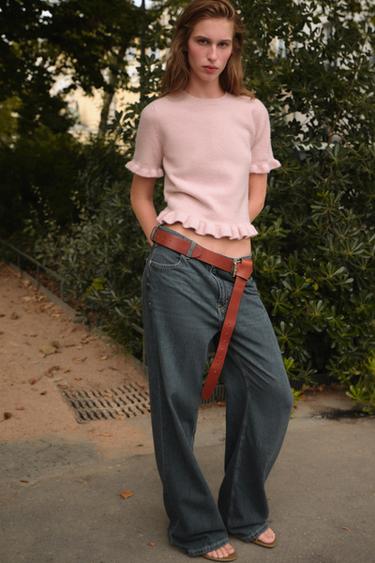 JERSEY PUNTO MANGA CORTA VOLANTES - Rosa pastel de Zara - Imagen 0