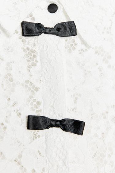 LACE SHIRT WITH BOWS - White by Zara - Image 6