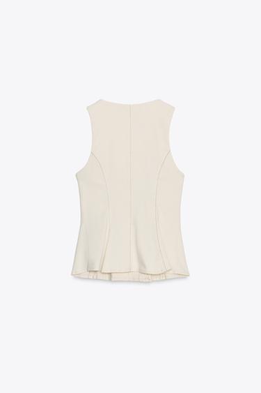 TOPSTITCHED PEPLUM WAISTCOAT - Ecru by Zara - Image 7