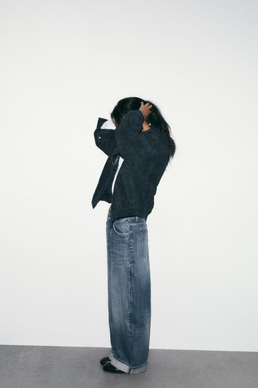 Zara TRF 中腰反摺吊襠牛仔褲 - 藍色