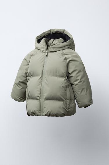 PALLTO ME MBUSHJE ME KAPUÇ WATER REPELLENT - Kaki nga Zara