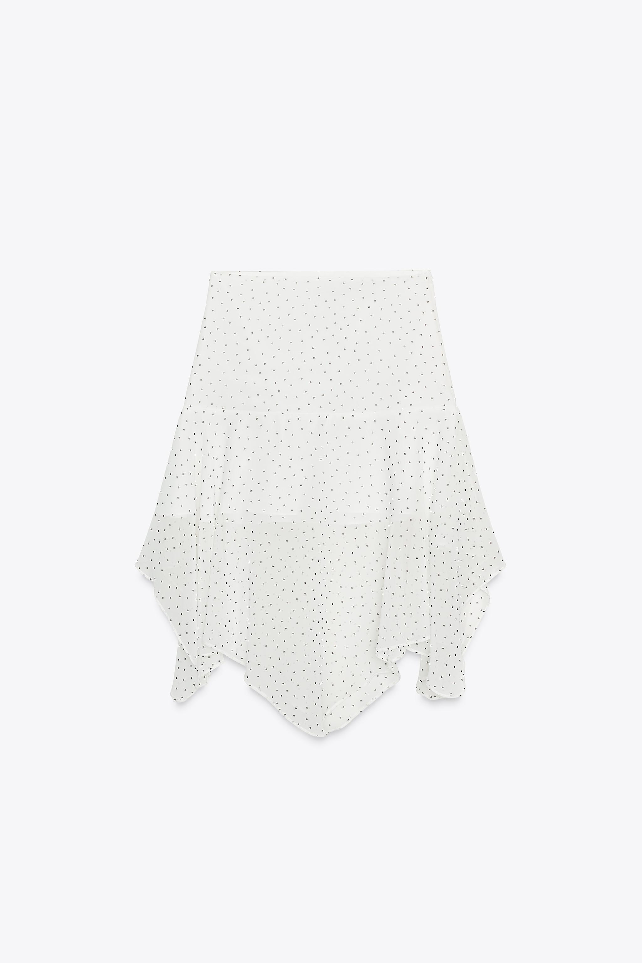 【完売品】新品 ZARA ドット柄 アシンメトリースカート ドット柄アシンメトリースカート - ホワイト/ブラック | ZARA