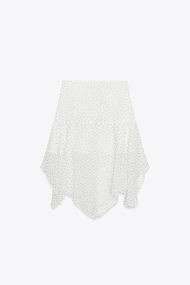 Zara 波點不對稱裙 - 白色 / 黑色