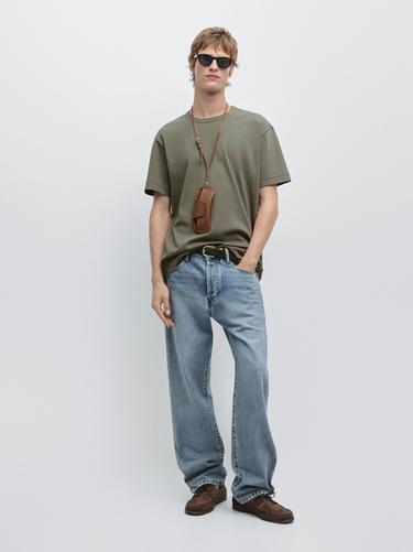 Zara 100% cotton short-sleeve T-shirt - Khaki