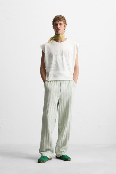 PANTALONI RELAXED FIT JACQUARD - Verde chiaro di Zara