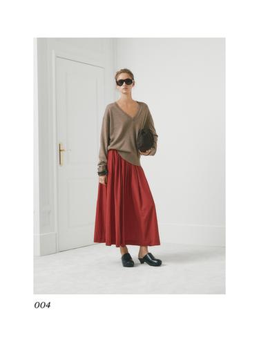 Falda larga técnica tablas - Rojo de Zara