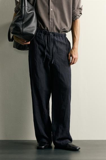 100% LINEN RELAXED FIT TROUSERS - Dark navy by Zara
