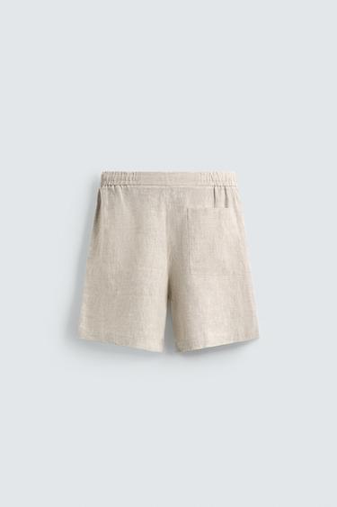 100% LINEN RELAXED FIT BERMUDA SHORTS - Light beige by Zara - Image 6