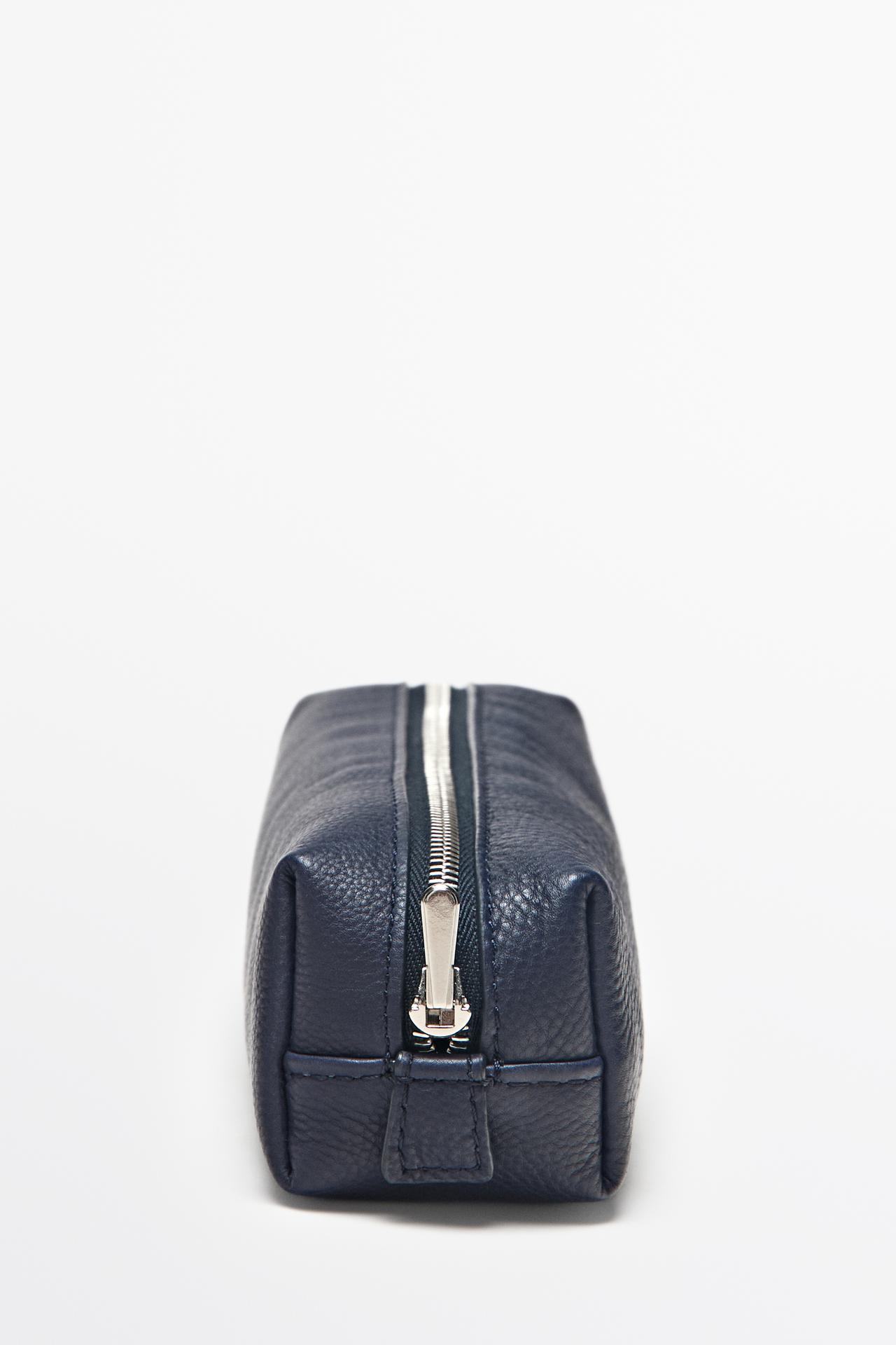 Nappa leather zip pouch — Navy blue