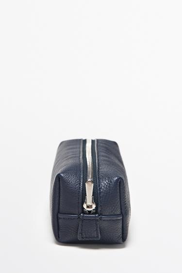 Nappa leather zip pouch — Navy blue 2