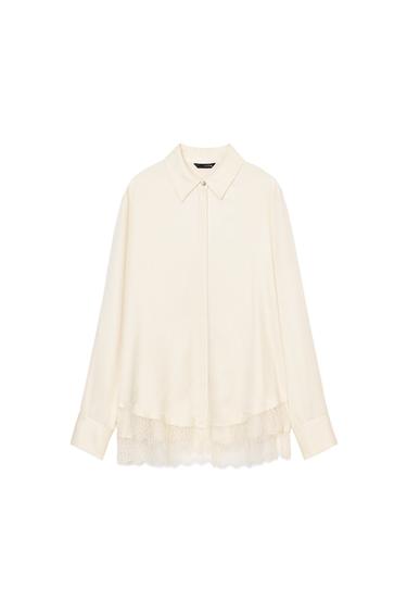 レースサテンシャツエクリュZaraのレースサテンシャツ - エクリュ 