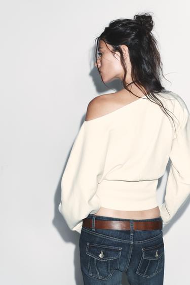 Zara ASYMMETRIC COTTON SWEATSHIRT - Ecru