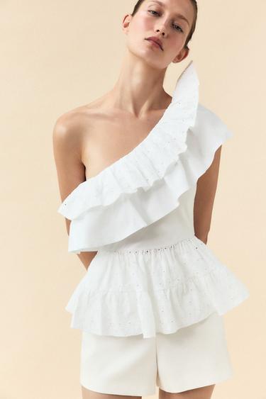 TOP ASIMÉTRICO BORDADO - Blanco de Zara