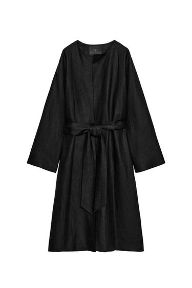 ZW COLLECTION LINEN BELTED COAT - Black by Zara