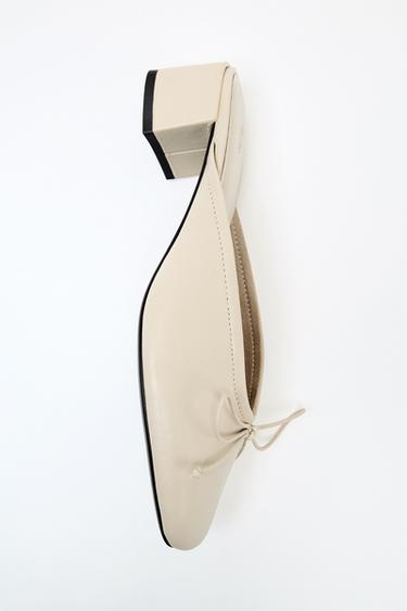 LEATHER SLINGBACK BALLET FLATS WITH BOW - Ecru White by Zara