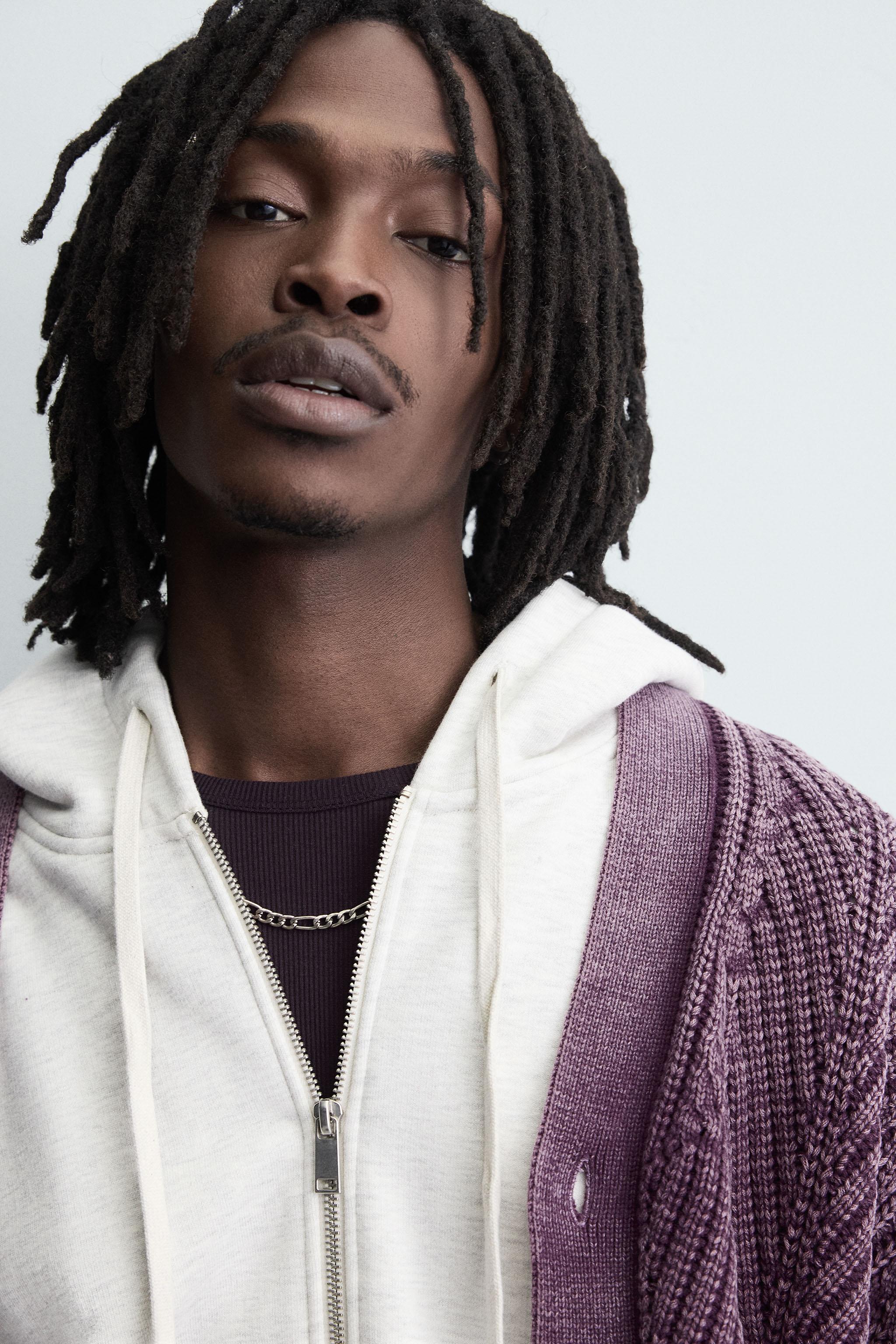 TEXTURED CARDIGAN WITH DISTRESSED EFFECT - Lilac | ZARA United States