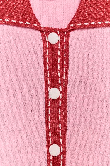STITCHED KNIT CARDIGAN WITH SHORT SLEEVES - Pink by Zara - Image 6