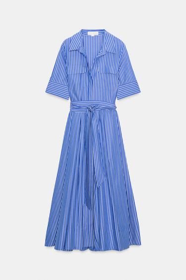STRIPED SHIRT DRESS ZW COLLECTION - Blues by Zara