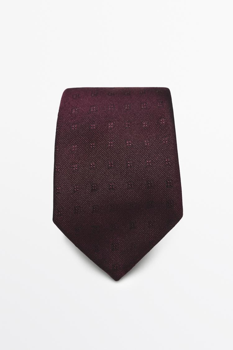 100% silk tie with embroidered detail — white