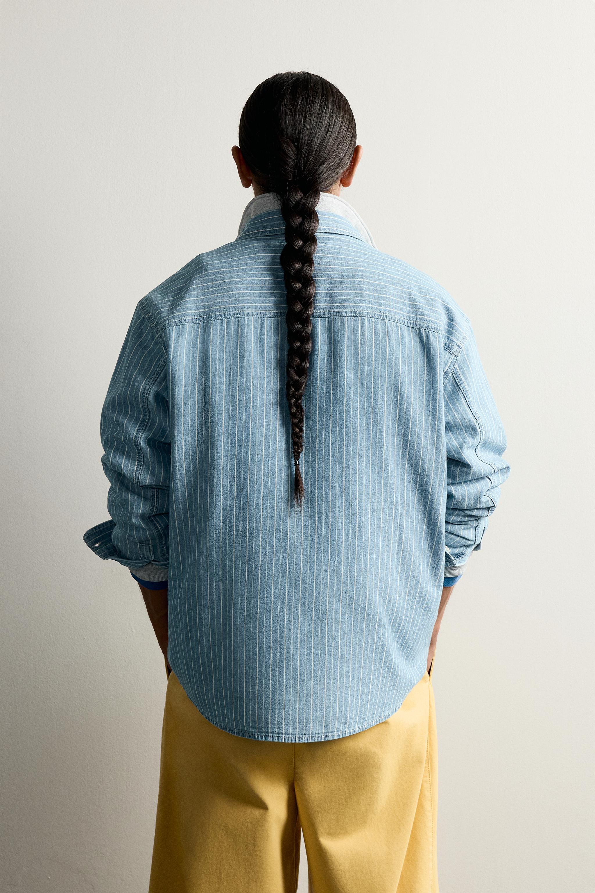Zara FRUIT OF THE LOOM™ ÇİZGİLİ DENIM GÖMLEK görsel 3