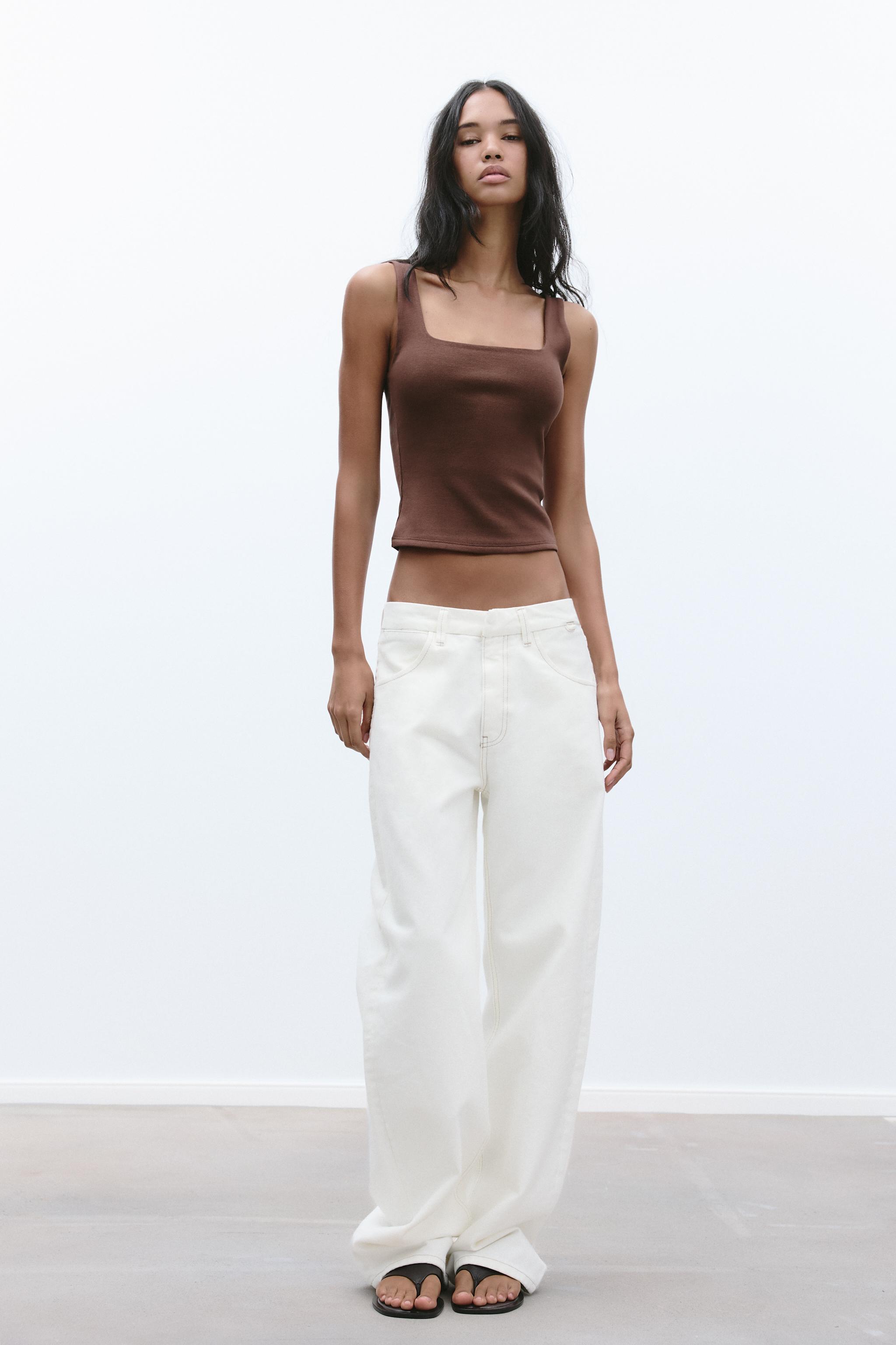 CAMISETA DE DECOTE QUADRADO - Marrom | ZARA Brasil